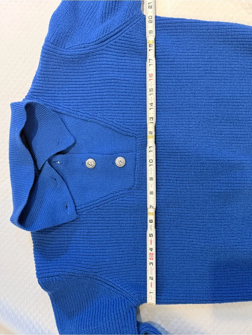 Blue Button-Neck Women’s Sweater - Picture 5 of 10